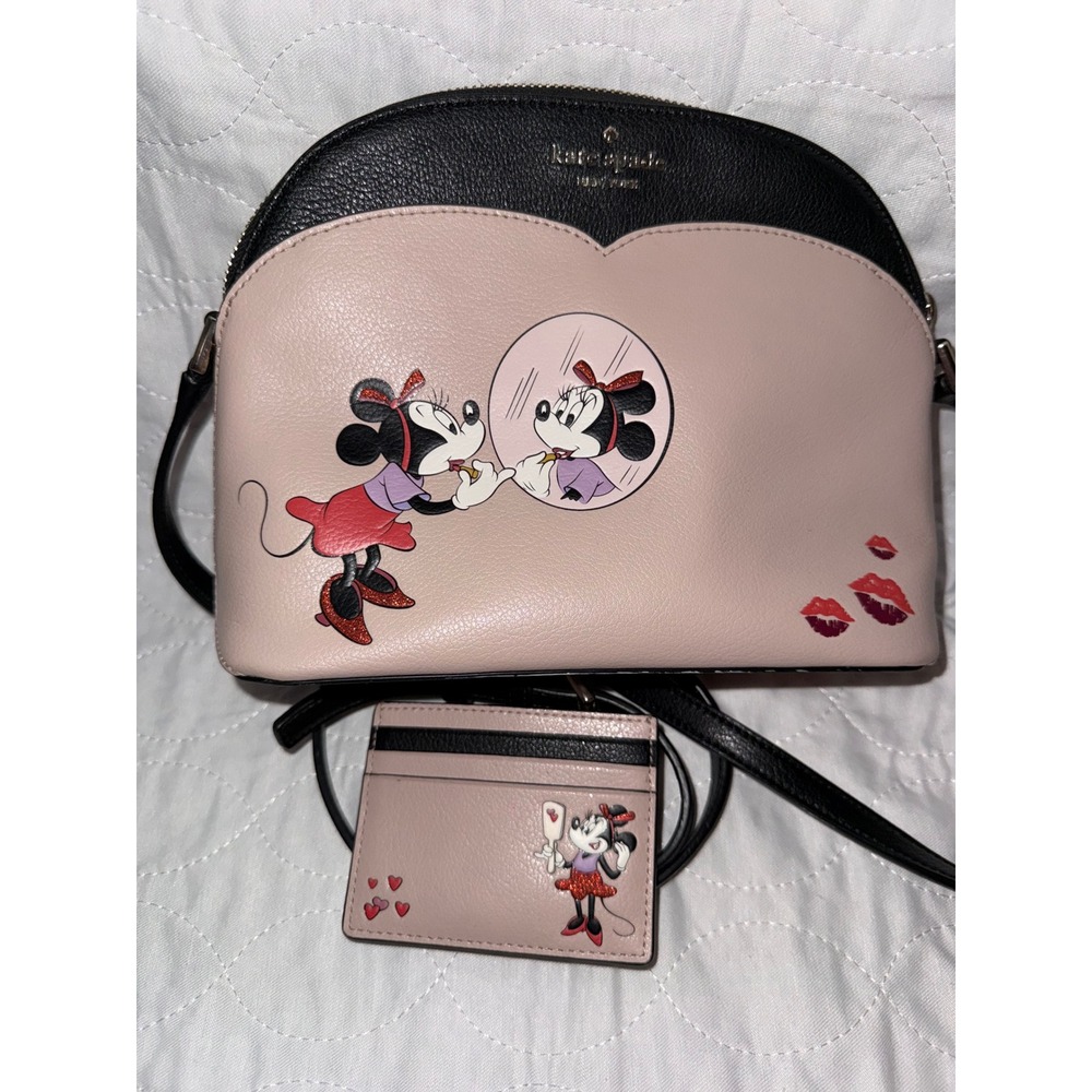 Kate Spade Disney Minnie Mouse Crossbody Bag and Card Case Set Pink Black Dome